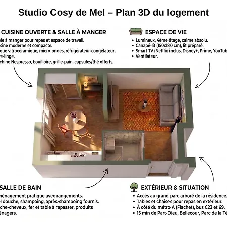 Studio Cosy De Mel - Jardin, Metro, Netflix, Bureau * Villeurbanne